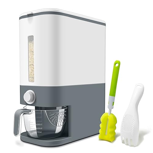 Lenwi 25 Lbs Rice Dispenser, Large Cereal Dry Food Storage Containers with Measuring Cup,BPA-Free Household for Kitchen Pantry Organization-Grey - Grey