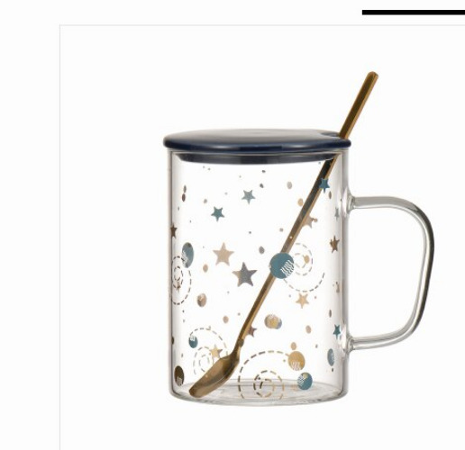 Transparent Glass Coffee Cup - D--Send a spoon-480M / 401-500ml