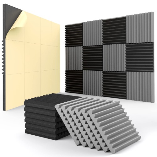 12 Pack Acoustic Panels Self-Adhesive,1" X 12" X 12" Quick-Recovery Sound Proof Foam Panels, Acoustic Foam Wedges High Density, Soundproof Wall Panels for Home Studio,Black-Gray - 1 Inch 12 Pack Black-Gray