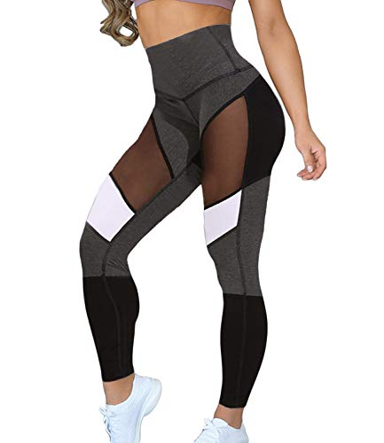 KIWI RATA Women Sports Mesh Trouser Gym Workout Fitness Capris Yoga Pant Legging - #2 Color Block- Black - Small