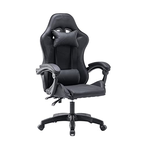 Panana Heavy Duty Gaming Reclining Racing Chair PU Leather Swivel PC Game Desk Chair (Black) - Black