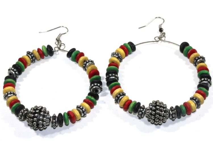 Rasta Style Hoop Earrings - Red/Green/Yellow / Rastafarian / Beads