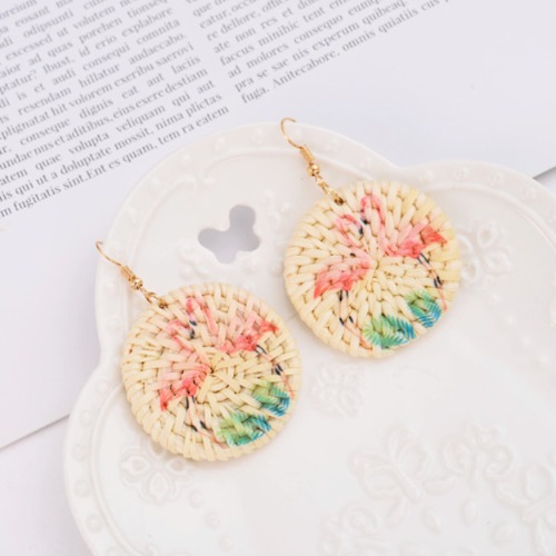 Flamingo Rattan Drop Earrings - Beige