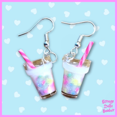 Cute milkshake bubble tea earrings, 925 sterling silver, cute jewellery, kawaii, Strange Dollz Boudoir