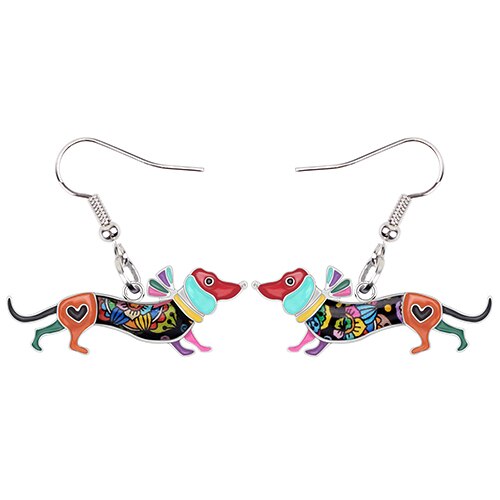 Dachshund Dog Enamel Alloy Earrings For Women - Multicolor