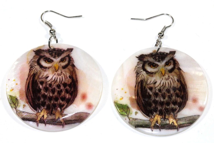 Perched Wise Owl Mother of Pearl Earrings - White / Owl/Animal / Mother of Pearl
