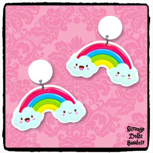 Cute Rainbow earrings, 925 sterling silver, cartoon anime, Strange Dollz Boudoir