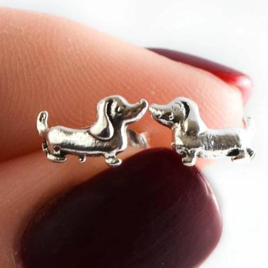 Sausage Dog Stud Earrings - Silver Plated