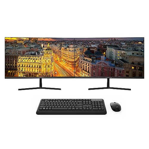 Packard Bell 24 Inch Computer Monitor FHD 1920 x 1080 , 75 Hertz, 5 MS, Dual Monitor, Wireless Keyboard and Mouse, VESA, VGA and HDMI Monitor, Basic and Gaming Monitor – 2 Pack - Keyboard + Mouse + 2 Pack Bundle