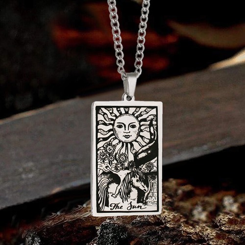 The Sun Major Arcana Tarot Stainless Steel Necklace - Silver