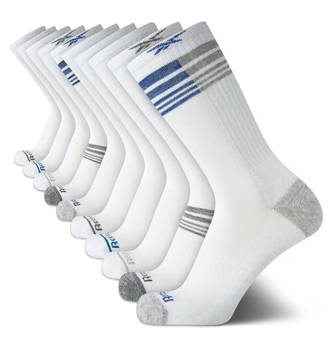 Reebok Men's Crew Socks - 10 Pack Stretch Performance Cushioned Crew Socks - Arch Support Athletic Socks for Men