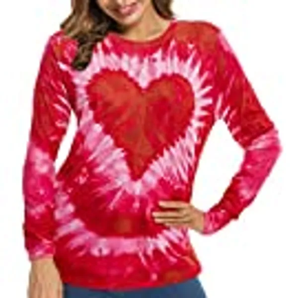 Women Tie Dye Heart Graphic T Shirt Valentine's Day Tee Shirt Casual Lover Gift Short Sleeve Tops