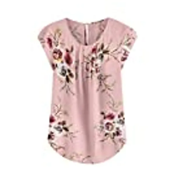 Milumia Women's Elegant Floral Print Petal Cap Sleeve Pleated Vacation Office Work Blouse Top