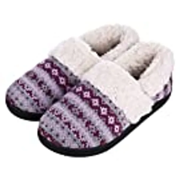 Evshine Fuzzy House Slippers for Women Fleece Lined Sweater Kint Home Slippers with Rubber Sole