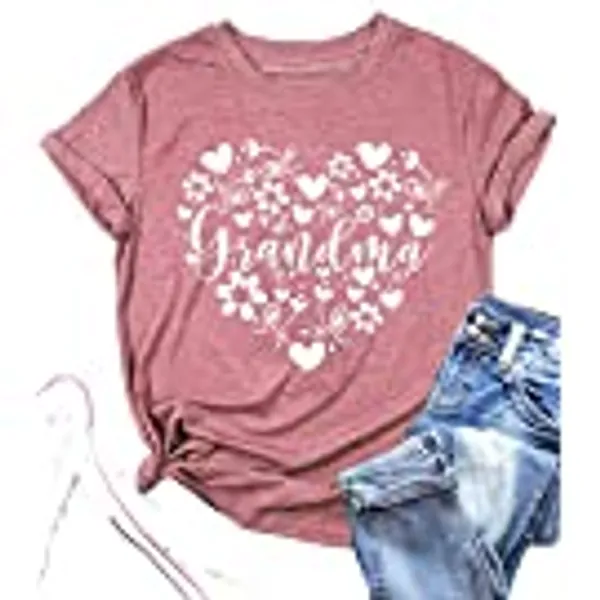 Grandma Shirts Women Grandmother Heart Printed Tshirt Floral Mama Casual Tee Mother Short Sleeve Top Shirt
