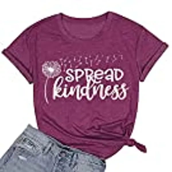 Spread Kindness T Shirt for Women Summer Dandelion Graphic Tees Casual Funny Sayings Letter Printed Cute Shirts Tops