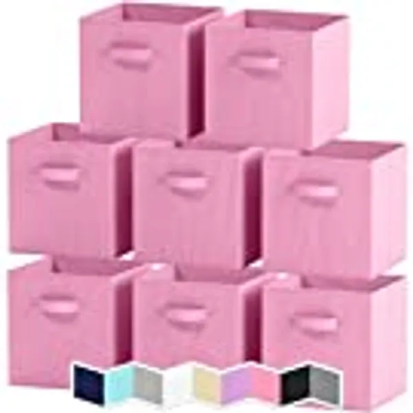 Royexe Storage Cubes - 11 Inch Cube Storage Bins (Set of 8). Fabric Cubby Organizer Baskets with Dual Handles | Foldable Closet Shelf Organization Boxes (Light Pink)