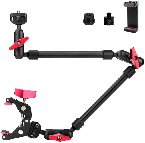 YAYOYA Super Clamp with 360° Ballhead Articulating Friction Magic Arm, 22in/55cm Adjustable Magic Arm Camera Mount with Both 1/4" Thread Screw for LCD Monitor, LED Lights, Webcam, Max Load 1.1lb/0.5kg - Two Section Adjustable Magic Arm