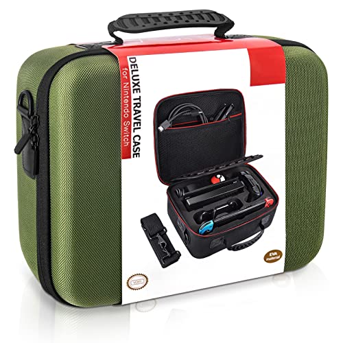 COOWPS Switch Carrying Case Compatible with Nintendo Switch and Switch OLED Model, Portable Full Protection Travel Storage Case for Switch Console Pro Controller Accessories Green - Green