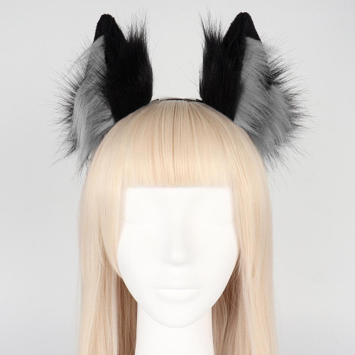 Fur Cat Ears Headband - Cosplay Party Accessory - Grey / One Size