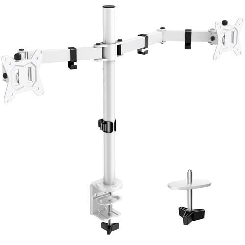 ErGear Dual Monitor Mount for Desk, Fully Adjustable Dual Monitor Arm Fits 2 Screens up to 32 inch, Monitor Desk Mount Stand for 2 Monitors, Each Arm Holds Up to 17.6 lbs, White - White