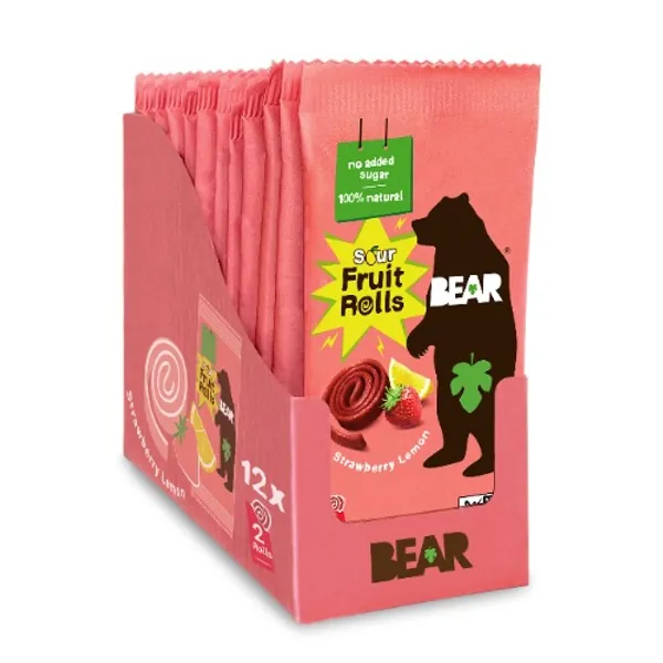 BEAR Sour - Real Fruit Yoyos - Strawberry-Apple, No added Sugar, All Natural, non GMO, Gluten Free, Vegan - Healthy on-the-go snack for kids & adults, 0.7 Ounce (Pack of 12) - Yoyos Strawberry Lemon 0.7 Ounce (Pack of 12)