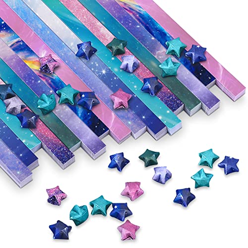 PAPERKIDDO 800 Sheets Origami Stars Paper 8 Different Designs of Beautiful Space Sky for Paper Arts Crafts Kids Luminous Starry Sky Grown-ups School Teachers Folding Origami Colorful Paper Strips - colorful sky