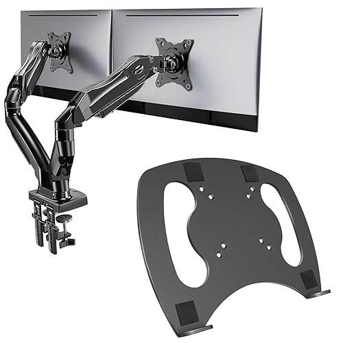 HUANUO Dual Monitor Stand&Laptop Tray Steel Notebook Holder for Monitor VESA Mount Stand