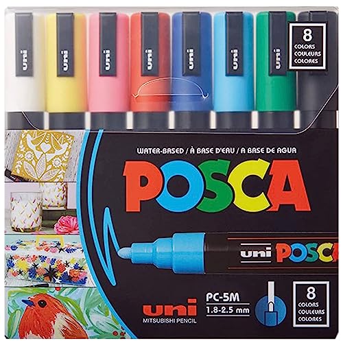 8 Posca Paint Markers, 5M Medium Markers with Reversible Tips, Marker Set of Acrylic Paint Pens | Posca Pens for Art Supplies, Fabric Paint, Fabric Markers, Paint Pen, Art Markers - 5M Marker Set