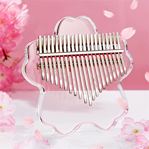 LKJYBG 21-Tone Kalimba with Piano Box,Cherry Blossoms Shape Thumb Piano Acrylic Finger Piano Gifts with Tune Hammer Study Instruction Digital Audio Tone Key Sticker for Kids and Adults Beginners - Transparent 21 Tones + Gifts
