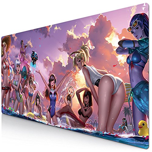 Utimor Gaming Mouse Pad, 90X40cm Large Computer Mouse Mat Office Desktop Keyboard Mousepad Non-slip Rubber Base Water Resistant Stitched Edge - 90x40 Overwatch Girls