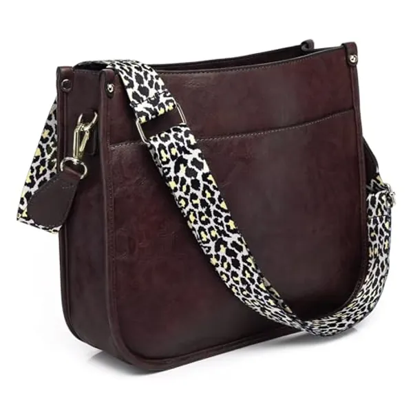 AUYOCO Vegan Leather Crossbody Bags for Women, Crossbody Purse with Guitar Strap Zipped Pockets Handbag Shoulder Bag