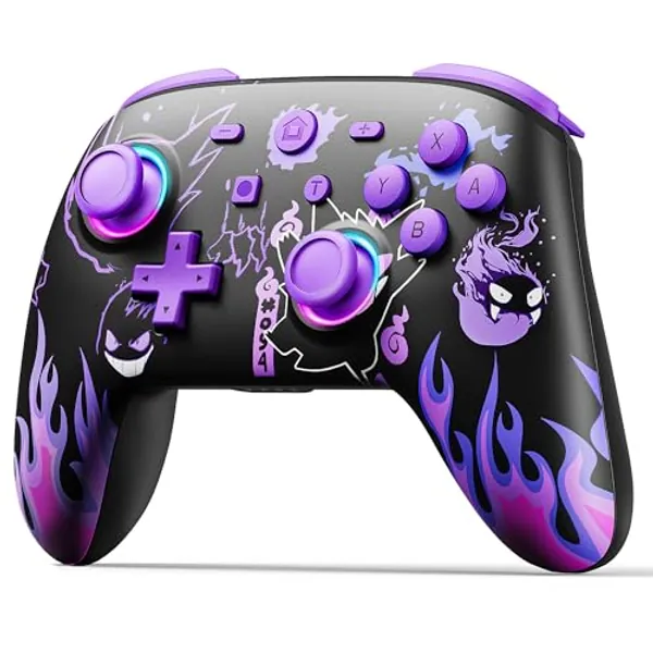 Fisherg Wireless Pro Controller for Nintendo Switch/OLED/Lite, Switch Controller with LED Joystick/Motion/Vibration/Turbo/Wake up