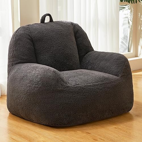 Homguava Bean Bag Chair Sherpa Bean Bag Lazy Sofa Beanbag Chairs for Adults with High Density Foam Filling Modern Accent Chairs Comfy Chairs for Living Room, Bedrooms - Grey