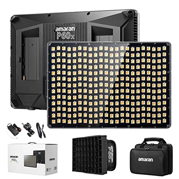 Aputure Amaran P60X Video Panel Light,Color Temperature 3200K-6500K,60w CRI95+/TLCI 97+,5070lux@1m,with Softbox,Support App
