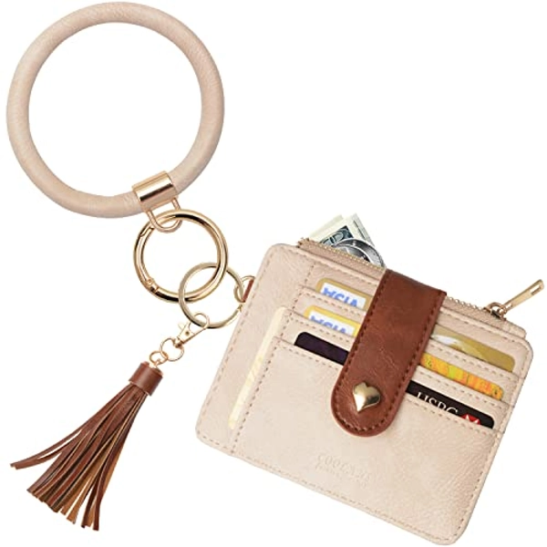 COOLANS Wristlet Bracelet Keychain Pocket Credit Card Holder Purse,Tassel Keychain Silicone Beaded Bangle Key Ring for Women