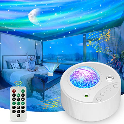 ibell LED Star Projector Night Light, 3 in 1 Aurora Galaxy Projector Sensory Lights, Galaxy Light Projector for Bedroom with White Noise & Timer & Remote Control for Kids Adults Gifts - White
