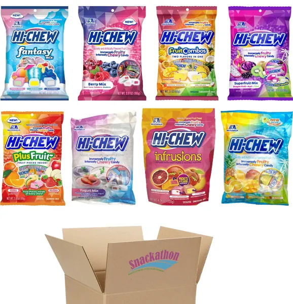 Hi Chew 8 Variety Pack, Fantasy, Berry, Fruit Combos, Superfruit, Plus Fruit, Yougurt, Infrusions, Tropical (Pack of 8) - 8 Excitings 8 Piece Assortment