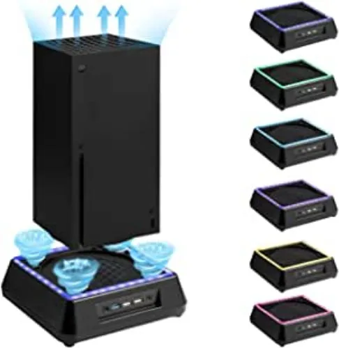Iesooy Upgraded Cooling Fan for Xbox Series X, RGB LED Light Stand Base with 3 Levels Adjustable Speed Cooling Fan Cooler System, Low Noise, Extra 3 USB Ports(Black)