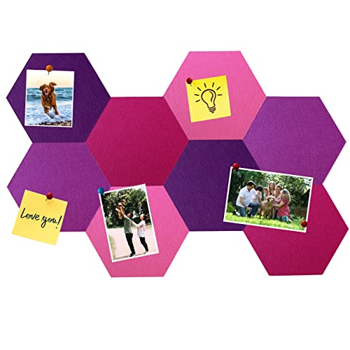 HULAVO 8Pcs Hexagon Felt Cork Board Tiles, Self Adhesive DIY Bulletin Board Pin Board for Office School Home Wall Decor Stickers Memos Photos Display (Gradual Purple) - C- Gradual Purple - Hexagon