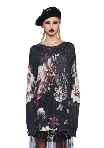 Basic Witchery Distressed Sweater | FLORAL / X-Large/XX-Large