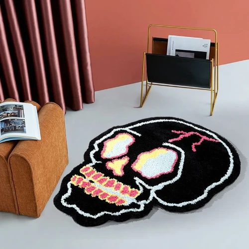 33.95US $ 30% OFF|Cool Black Tufting Skull Living Room Carpet Soft Chic Rug Bedroom Bedside Mat Door Floor Anti Slip Pad Aesthetic Home Decor| |   - AliExpress