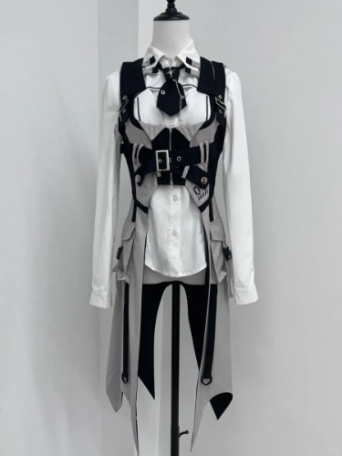 [$45.68]Black and Gray Futuristic Techwear Long Waistcoat