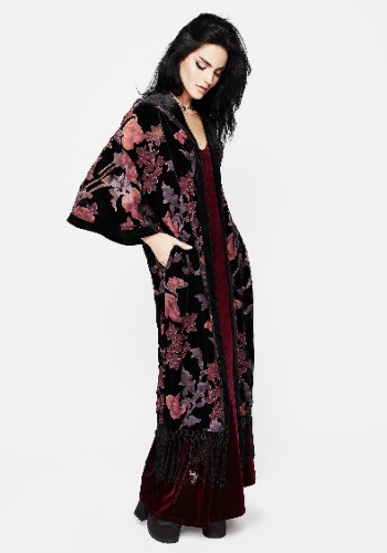 Waterlily Burnout Fringe Trim Longline Kimono | M