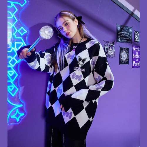 Original Sanrio Kuromi Sweater Cinnamoroll Mymelody Sweater Cartoon College Style Knitted Sweater Round Neck Pullover Sweater - Movies & Tv - AliExpress