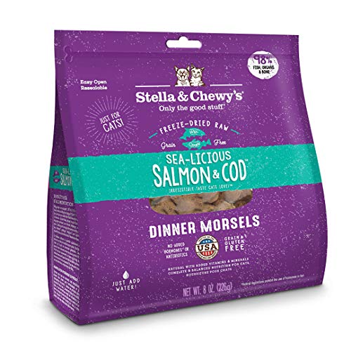Stella & Chewy’s Freeze-Dried Raw Cat Dinner Morsels – Grain Free, Protein Rich Cat & Kitten Food – Sea-Licious Salmon & Cod Recipe – 8 oz Bag - Morsels - Salmon & Cod - 8 Ounce (Pack of 1)