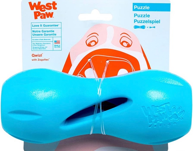 WEST PAW Zogoflex Qwizl Dog Puzzle Treat Toy – Interactive Chew Toy for Dogs – Dispenses Pet Treats – Brightly-Colored Dog Enrichment Toy for Aggressive Chewers