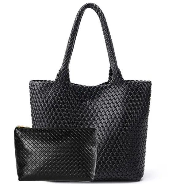 MELOLILA Woven Leather Handbags Large Woven Tote Bag for Women Fashion Woven Purse Vegan Leather Tote