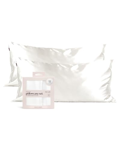 Kitsch Satin Pillowcase for Hair & Skin - Softer Than Silk Pillow Cases Cooling Pillow Cases with Zipper | Pillow Case Covers | Satin Pillow Cases King Size (Ivory, 2 Pack) - 1. Ivory - King (2 Pack)