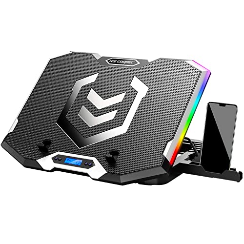 ICE COOREL Gaming Laptop Cooling Pad 15-17.3 Inch with 6 Cooling Fans, Cooling Stand with 6 Height Adjustable, Laptop Cooler with RGB Light, LCD Screen, 2 USB Ports, Phone Stand - 6 Fans